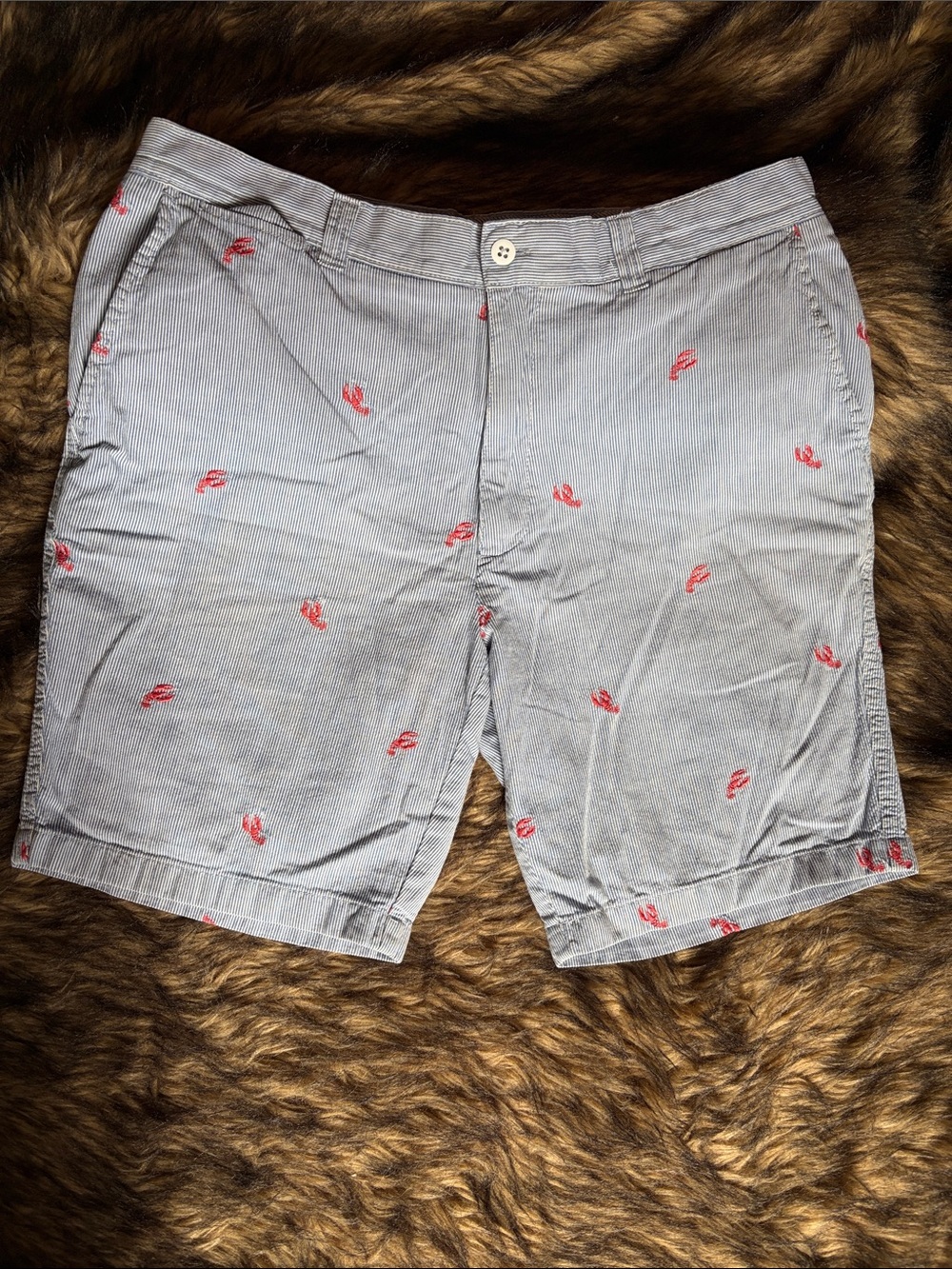 Cremieux Shorts Mens Blue Pinstripe w/ Lobsters 100% Cotton Size 35